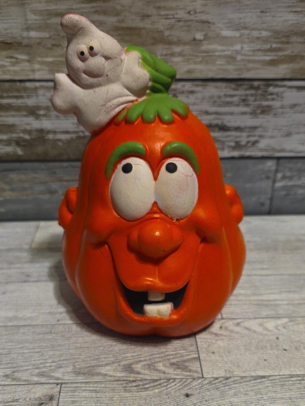 Vintage Dan  Dee Orange Pumpkin Figurine with White Ghost Squishy